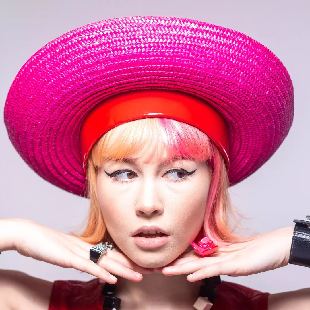 Cerise Straw Breton with Red PVC Headband