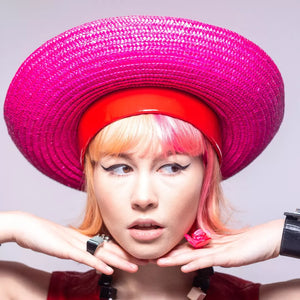 Cerise Straw Breton with Red PVC Headband