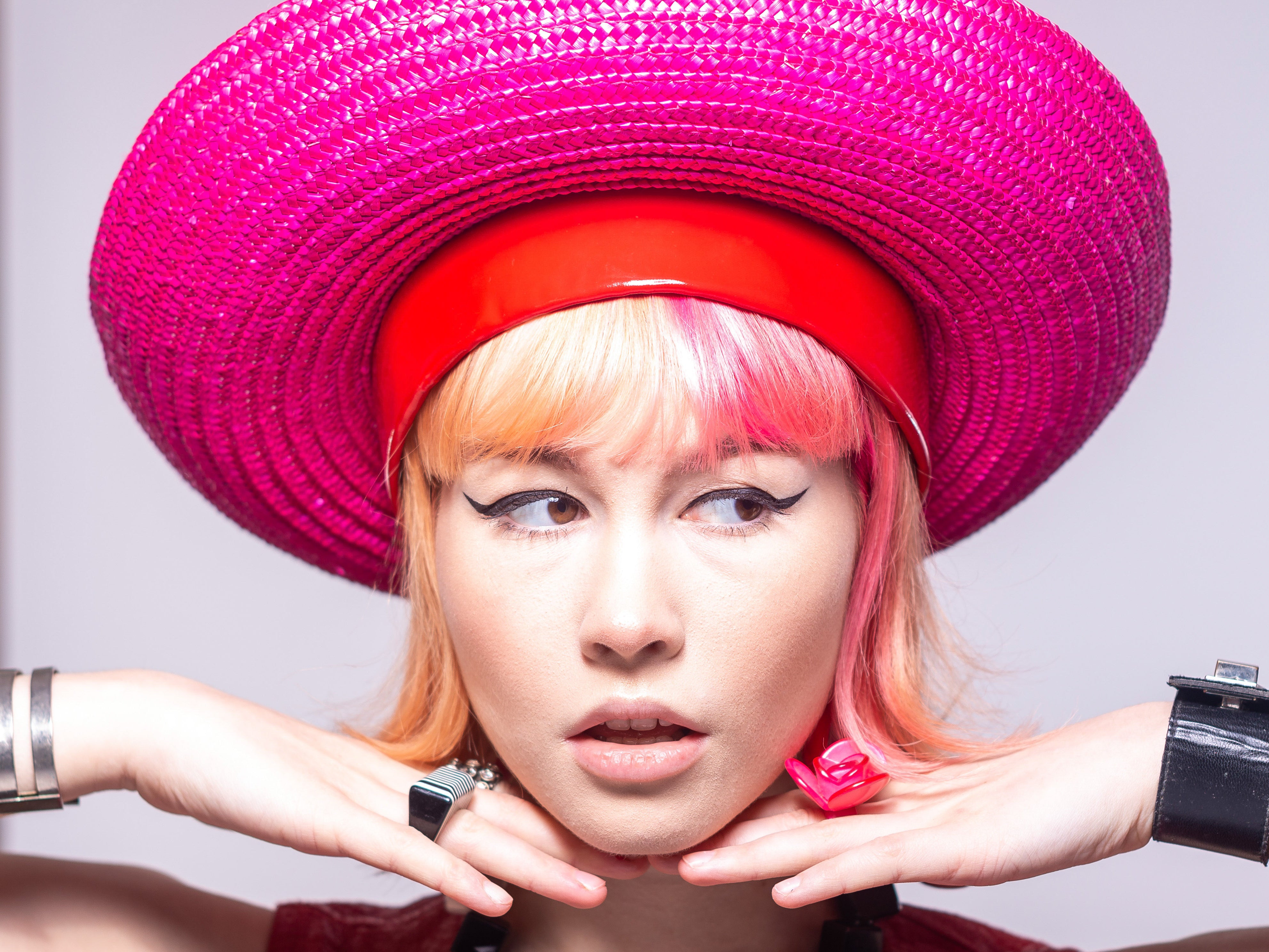 Cerise Straw Breton with Red PVC Headband