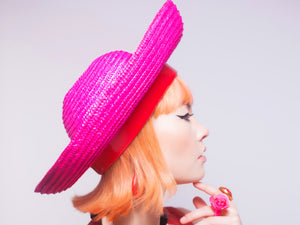 Cerise Straw Breton with Red PVC Headband