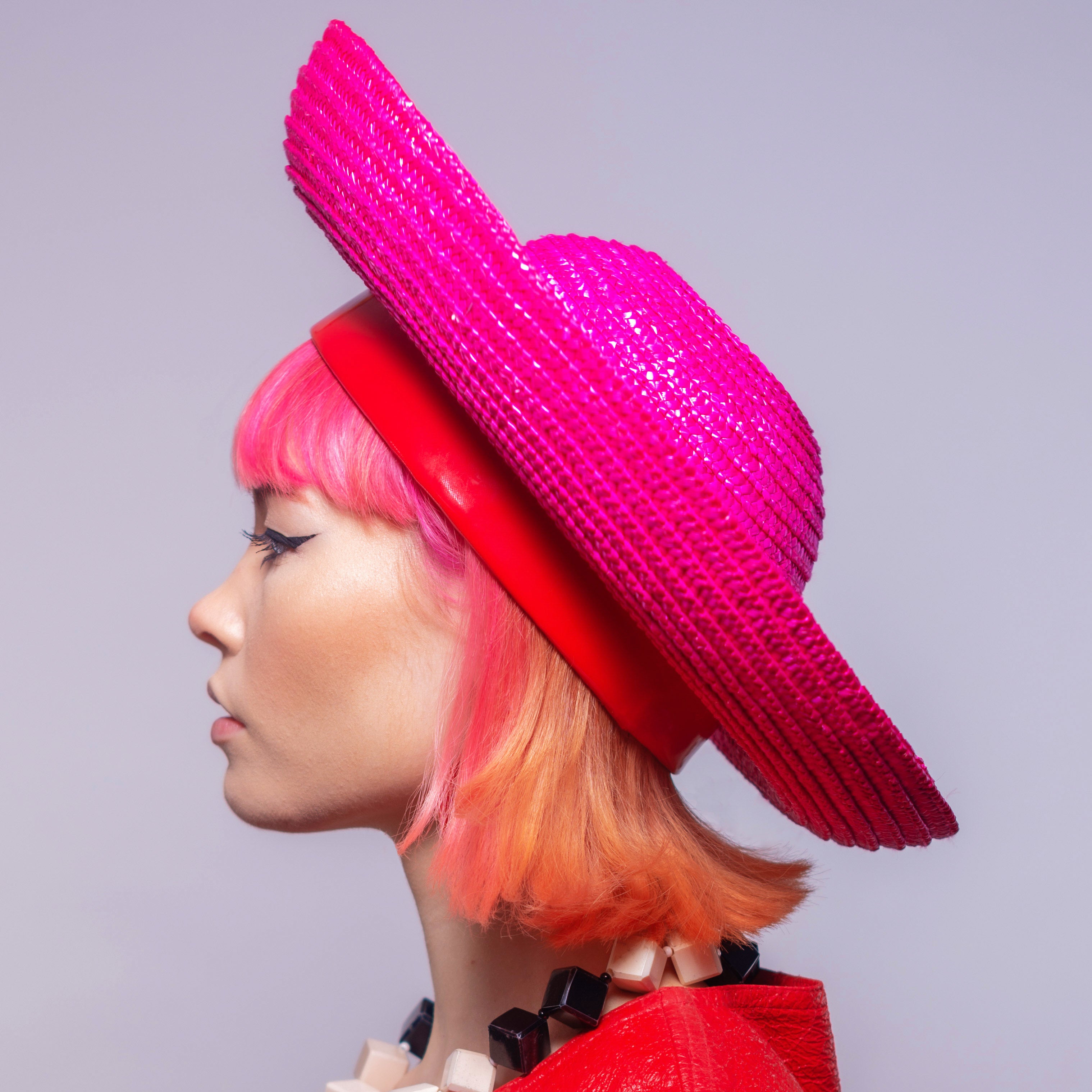 Cerise Straw Breton with Red PVC Headband