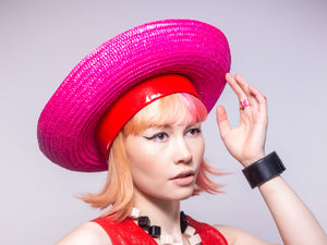 Cerise Straw Breton with Red PVC Headband