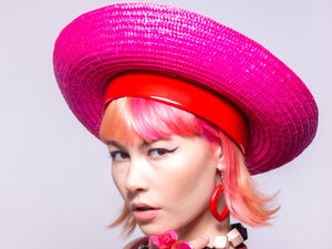Cerise Straw Breton with Red PVC Headband