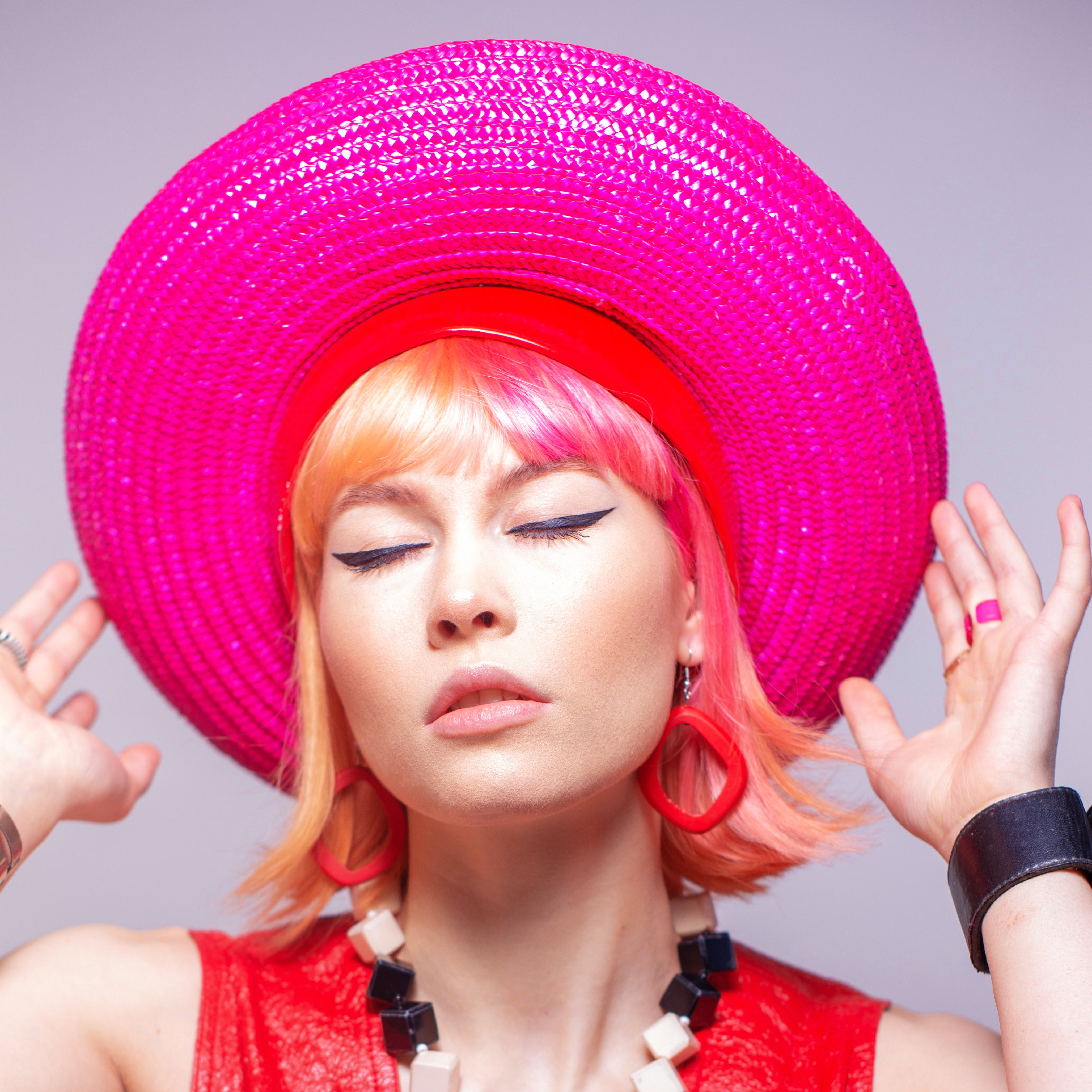Cerise Straw Breton with Red PVC Headband