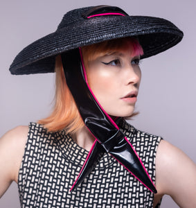 Black Straw 'Dior' Style Hat with PVC Scarf