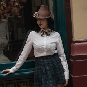 Chocolate Brown Panama Flowerpot Hat with Silk Tartan Trim