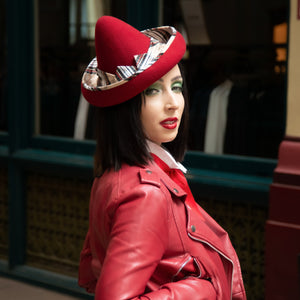 Red Felt Hat with Tartan Trim