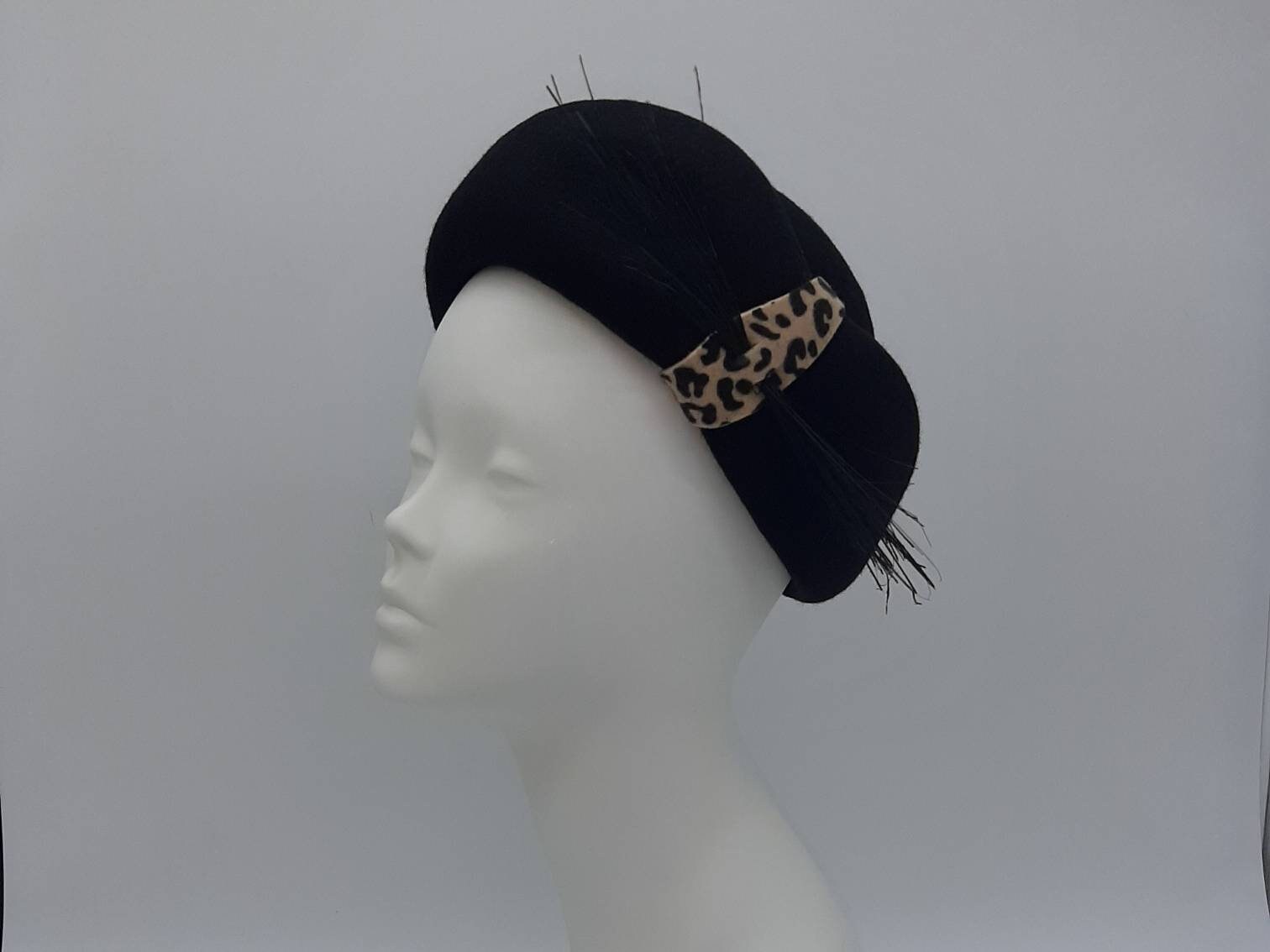 Black and leopard print 'bow' pill box hat