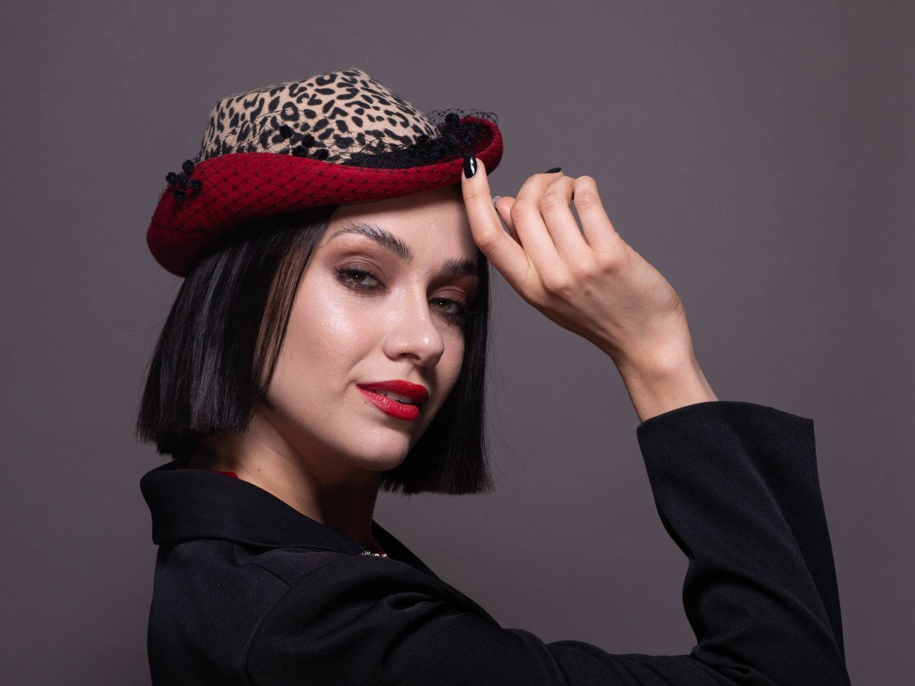 Leopard and Red Felt Tyrolean Hat