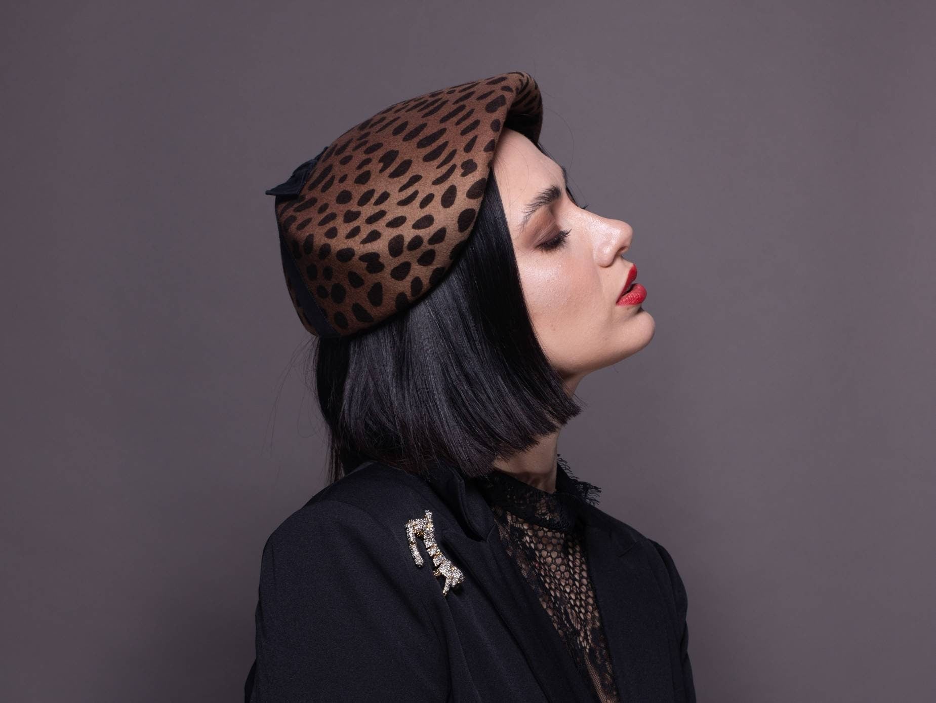 Brown Leopard Print Calot Hat