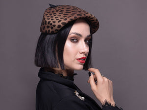 Brown Leopard Print Calot Hat